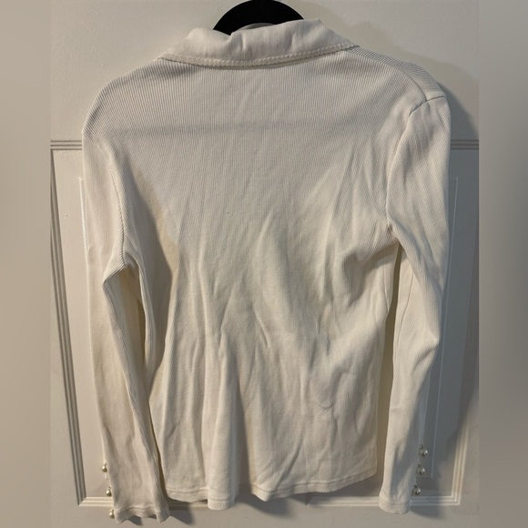 90’s Rib Knit Pearl Button Up Scallop Collar Cardigan 100% Cotton Girly Fun VTG - Picture 10 of 13